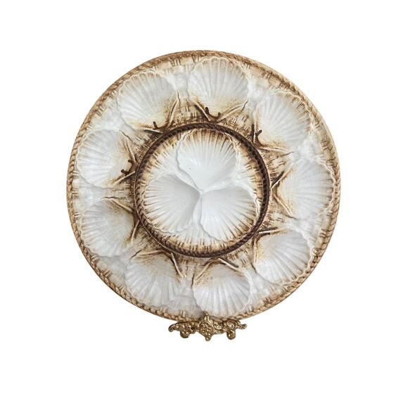 Vintage Longchamp Oyster Platter Large French Barbotine Seafood Serving Plate - Picture 1 of 4